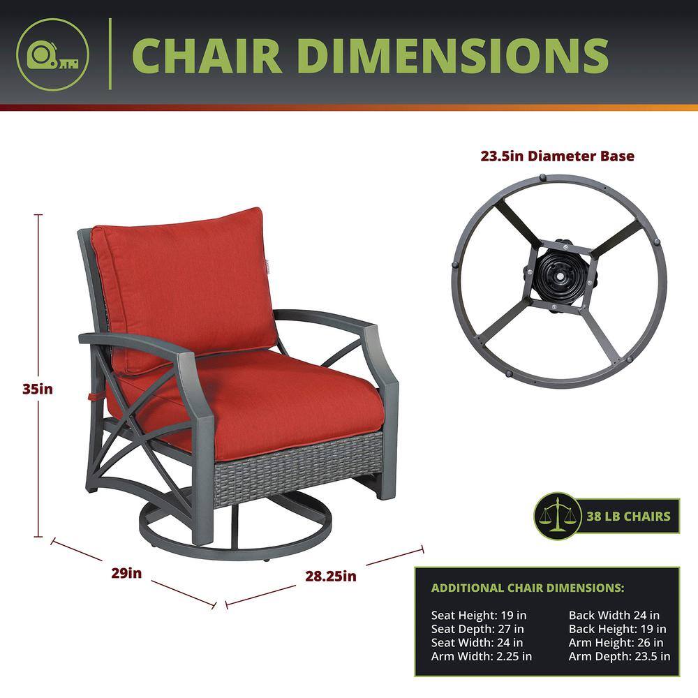 Gray Aluminum Frame Swivel Chair with Red Cushions
