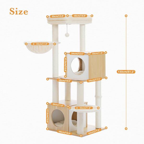 cenadinz Medium and Large Cat 51 in. Wrapped Sisal Wooden Large Cat Tree House in Beige