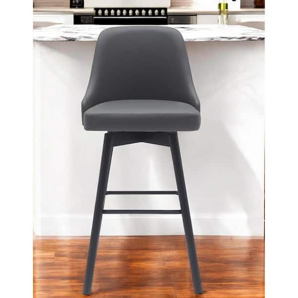 HomeRoots 30 in. Black and Gray High Back Wood Bar Stool Faux Leather Seat