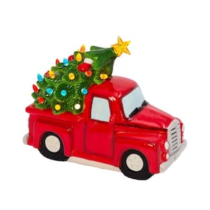 7.48 in. H Christmas Village B/O Lighted Dolomite Holiday Truck with Tree