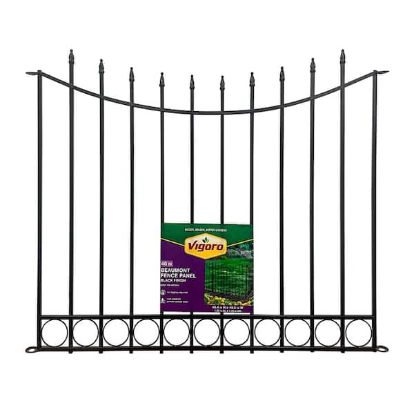 Vigoro Beaumont 40.4 in. H x 49.6 in. W Black Steel 3-Rail Fence Panel