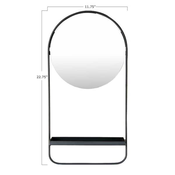 12 in. x 23 in. Farmhouse Round Framed Metal Decorative Mirror Shelf and Hanging Rod Decor