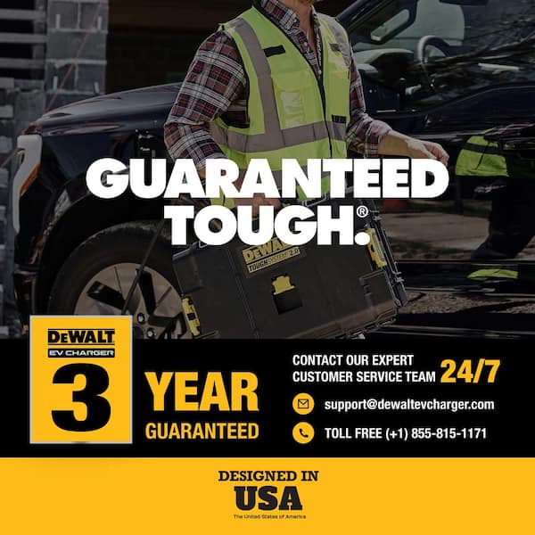 DEWALT - Level-2 Wall Mounted Electric Vehicle EV Charger up to 48 Amps, 240-Volt AC 11.5 Kw, 25 Ft. Cable, Weatherproof