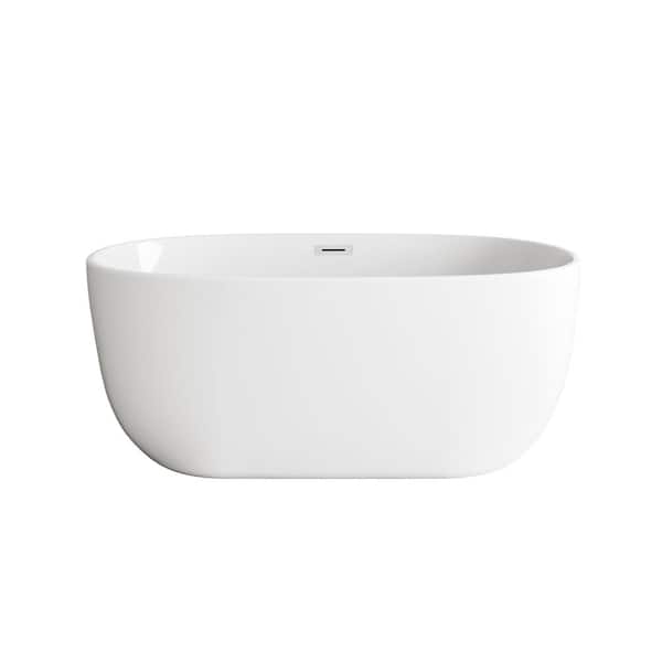 Timeless Home 54 in. x 29 in. Soaking Bathtub with Center Drain in Glossy White