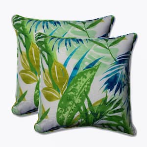 Floral Blue Square Outdoor Square Throw Pillow 2-Pack