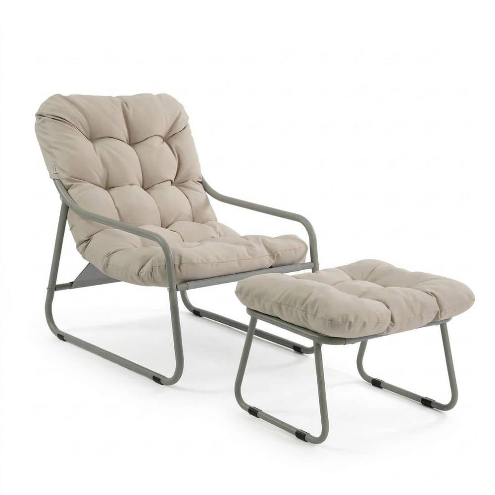 Metal Outdoor Indoor Lounge Egg Chair with Ottoman and Cushion Patio Armchair for Porch Balcony price history on PriceWatchPro