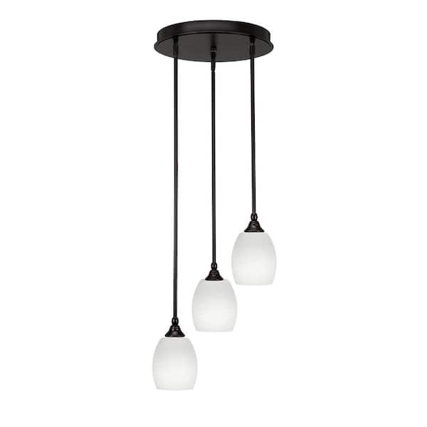 Unbranded Villa 60-Watt in. 3 Light Espresso Stem Pendant Light with 5 in. White Linen Glass Shade, No bulbs included