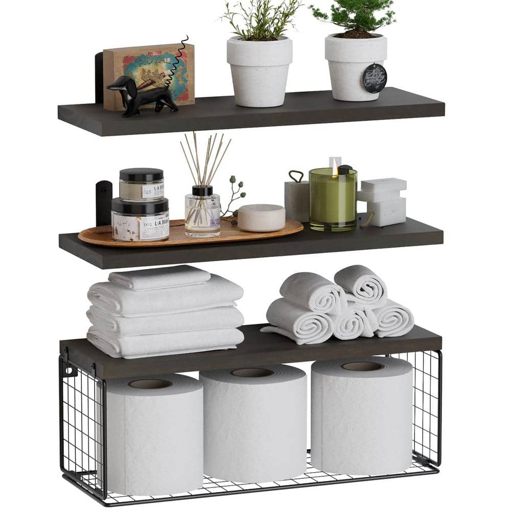 16.5 in. W x 6 in. D Solid Wood Floating Decorative Wall Shelf Set of 3