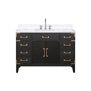 Fossa 48 in W x 22 in D Black Oak Single Bath Vanity, Carrara Marble Top, and Faucet Set