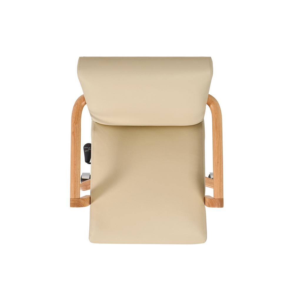 Dumont Cream Beige Leather and Natural Wood High Back Executive Office Chair