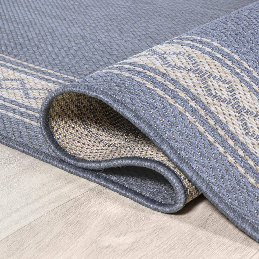 Lucia 3' x 5' Blue Synthetic Diamond Border Area Rug