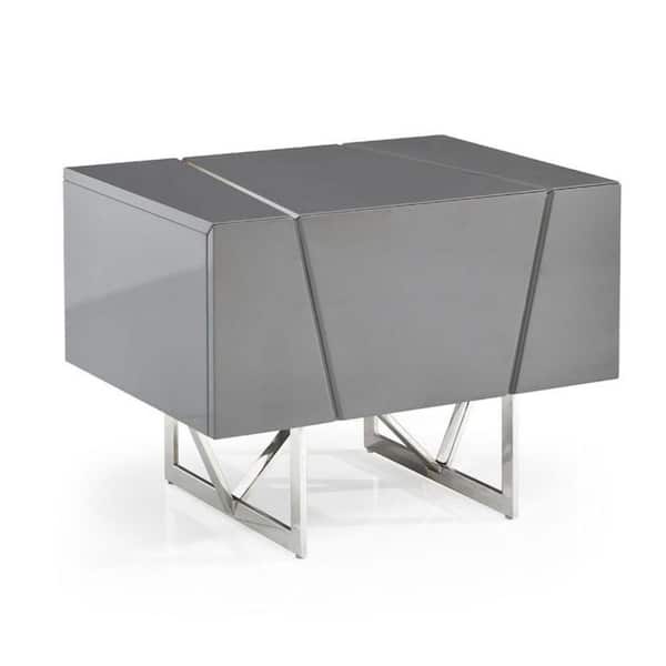 Benjara 26 in. 1-Drawer Gray Wooden Nightstand