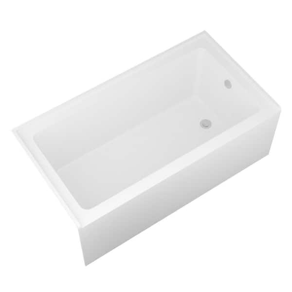 60 in. x 32 in. Acrylic Alcove Soaking Bathtub with Right Drain in Glossy White with Skirt, Chrome Hand-Twist Drain
