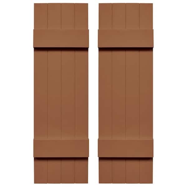 Ekena Millwork TailorMade 14 in. W x 42 in. H Vinyl Board and Batten Shutters Pair in Treated Cedar