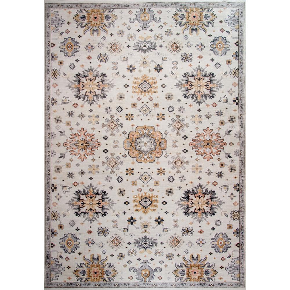 Aruba Cream and Gold Distressed Synthetic Area Rug