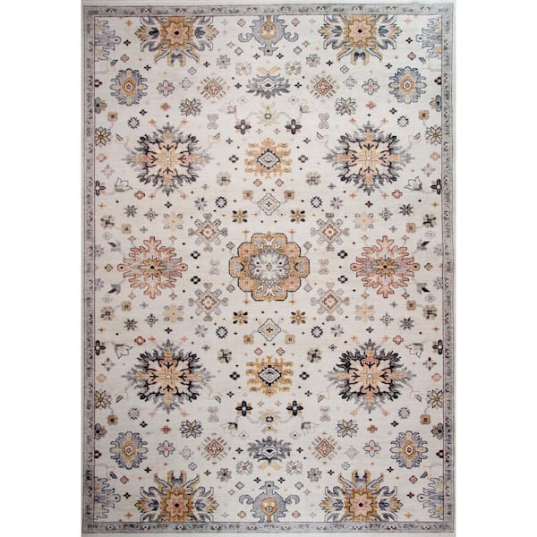 Vintage Traditional Distressed Cream Gold 5 ft. x 8 ft. Indoor Soft Area Rug