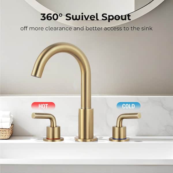 Double Handles 8 in. Widespread Bathroom Faucet 3-Hole Sink Faucet with Pop-Up Drain in Brushed Gold