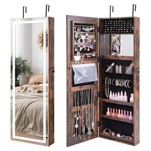 Rustic Brown 47 in. H Accent Storage Cabinet with 3 Shelves and LED Mirror