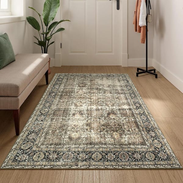 Kingston Brown 3 ft. x 5 ft. Distressed Herati All Over Design Area Rug