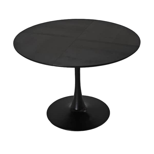 Sudzendf 47.24 in. Black Modern Round Outdoor Coffee Table with Solid ...