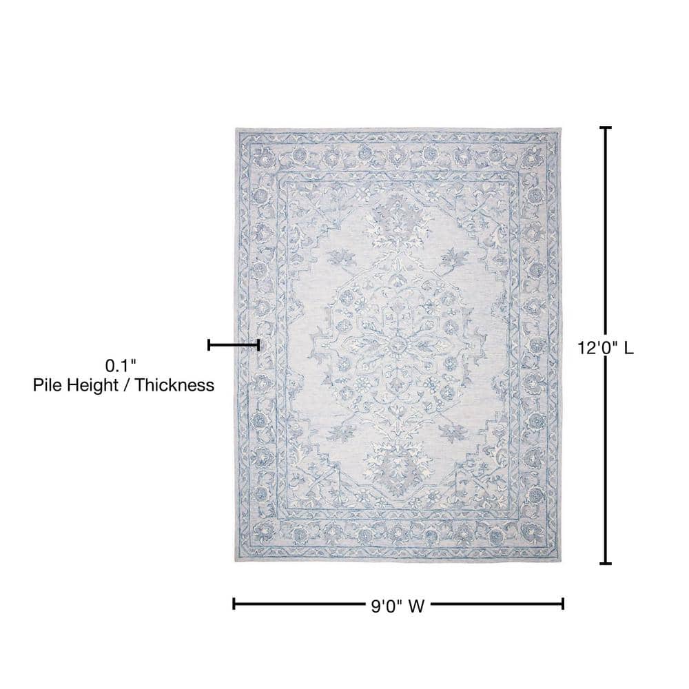 Handmade Tufted Wool Area Rug 9' x 12' in Light Blue and Ivory