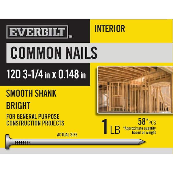 Everbilt 12D 3-1/4 in. Common Nails Bright 1 lb (Approximately 58 Pieces)