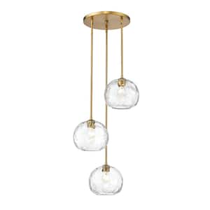 3-Light Olde Brass Pendant with Clear Glass