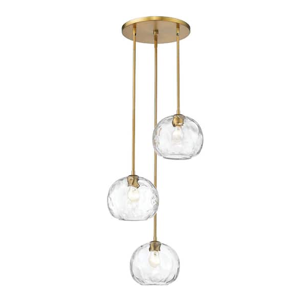 Unbranded 3-Light Olde Brass Pendant with Clear Glass