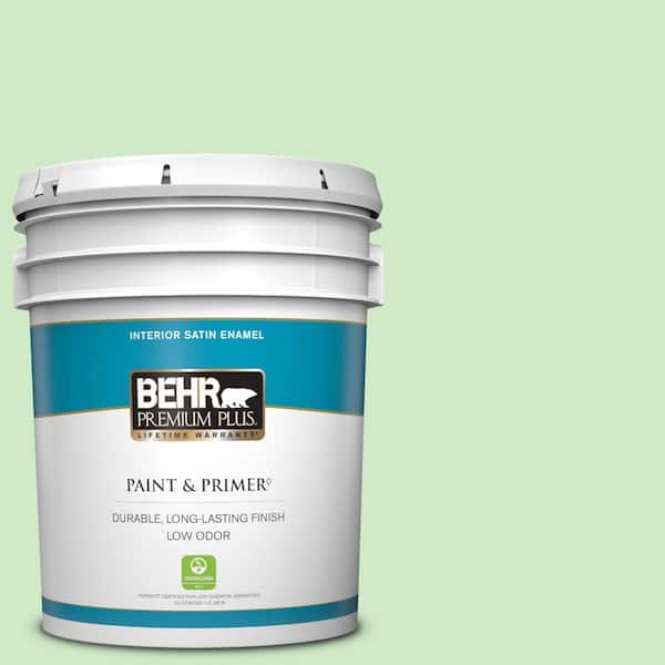 BEHR PREMIUM PLUS 5 gal. #440A-3 Mint Frappe Satin Enamel Low Odor Interior Paint & Primer