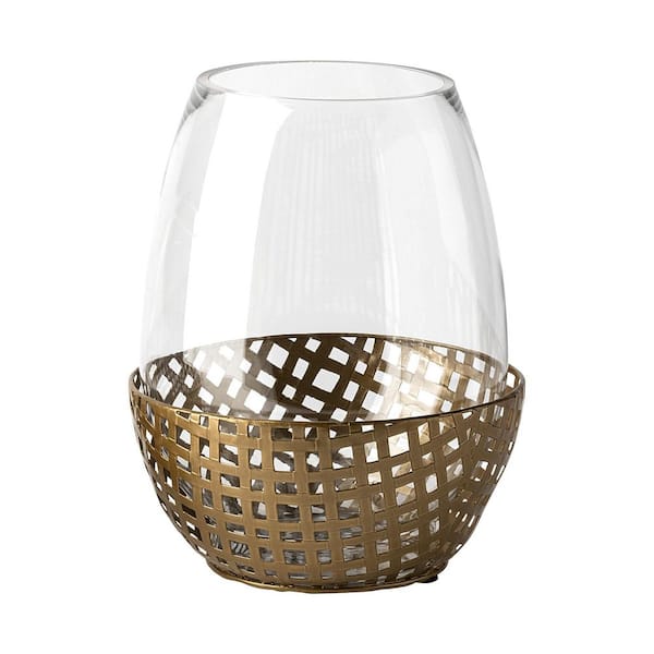 10 in. Gold And Clear Woven Metal And Glass Tabletop Hurricane Candle Holder