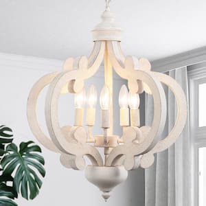 Tinnin 5-Light White Farmhouse Chandeliers Lantern Adjustable Rustic Kitchen Island Cottage Candle Geometric Pendant