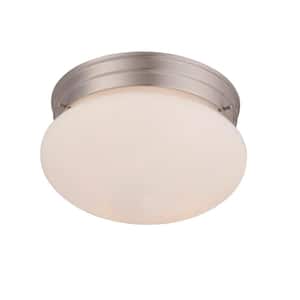 9 in. W x 5.88 in. H 2-Light Satin Nickel Flush Mount Ceiling Light with White Ribbed Marble Glass Diffuser