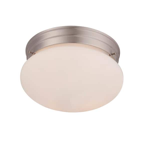 Savoy House 9 in. W x 5.88 in. H 2-Light Satin Nickel Flush Mount Ceiling Light with White Ribbed Marble Glass Diffuser