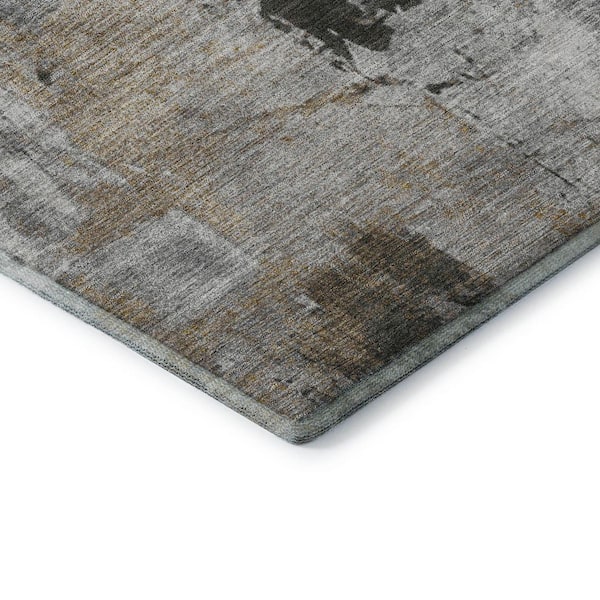 Mayfield Premium Machine Washable Abstract AMF989 Gray 8 ft. x 8 ft. Round Rug
