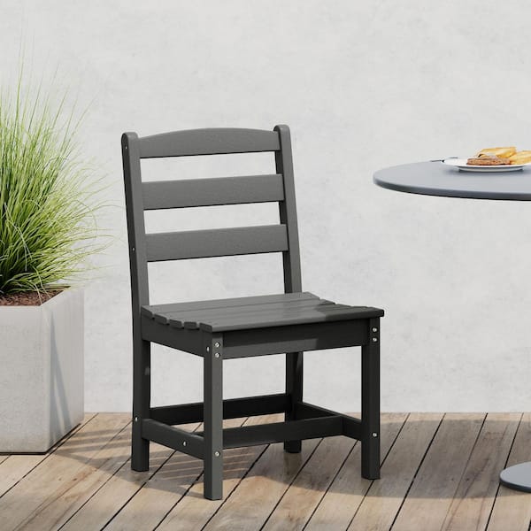 Shoreside All-Weather Plastic Outdoor Patio Armless Dining Side Chair, Gray