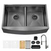 Glacier Bay 33 in. Farmhouse/Apron-Front Double Bowl 18 Gauge Gunmetal Black Stainless Steel Workstation Kitchen Sink with Faucet ACS3322A2Q-FW