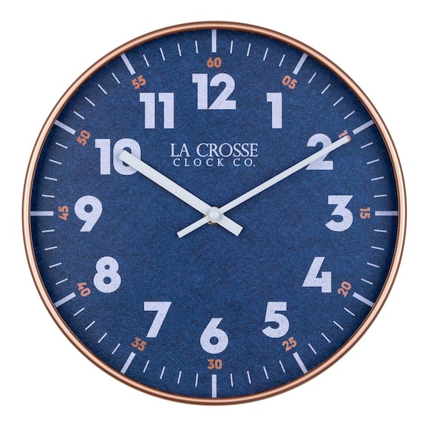 La Crosse Technology Orologio Da Parete Hamilton 18" – Analogico Al Quarzo Con Termometro E Umidostato, Cornice In Metallo Blu Navy
