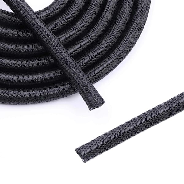 3/8 in Braided Cable Sleeve 10 ft Split Self-Wrapping Wire Loom for USB, HDMI, Audio and Automotive
