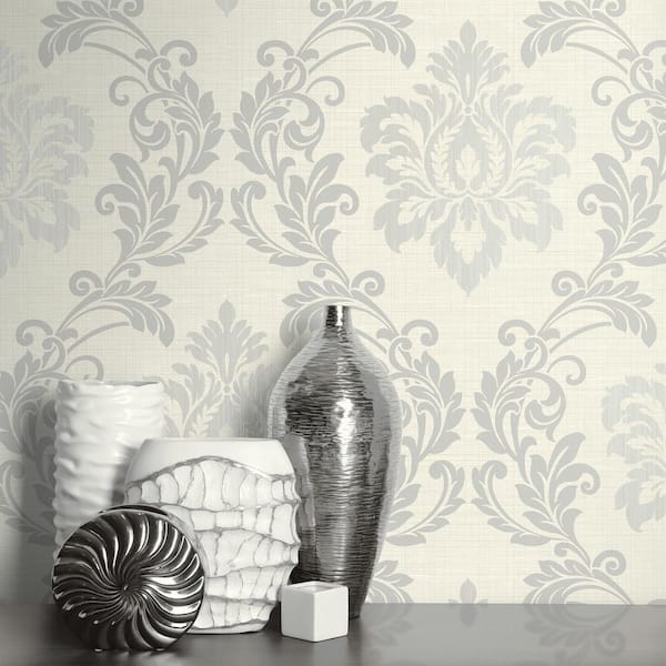 Adela Ivory Twill Damask Vinyl Strippable Wallpaper (Covers 60.8 sq. ft.)