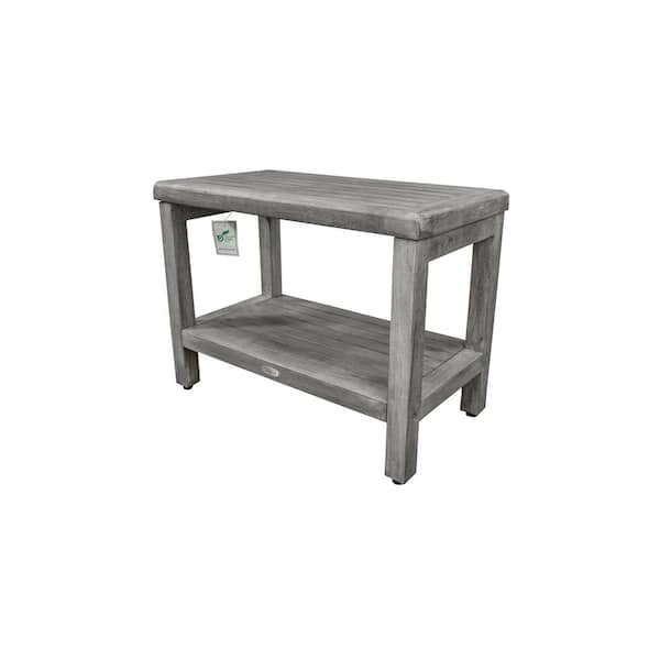 Coastal Vogue Eleganto 24 in. W x 12 in. D Teak Adjustable Shower Seat in Gray