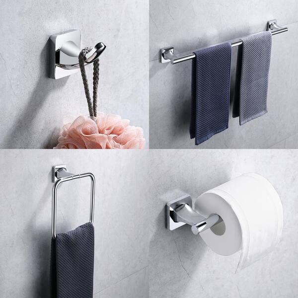 Wall-Mount 5 -Piece Bath Hardware Set with Towel Bart Toilet Paper Holder Hand Towel Holder Towel Hooks in Chrome