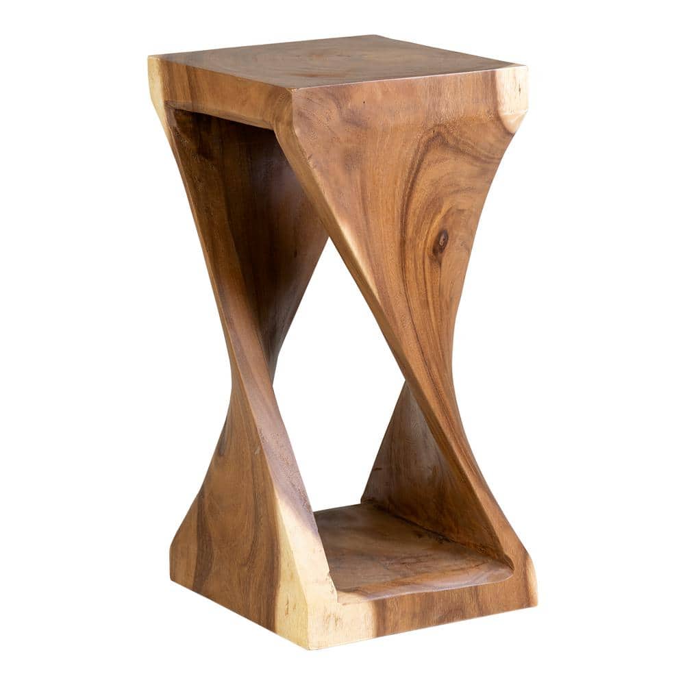 Natural Teak Hand-Carved Rectangular Side Table