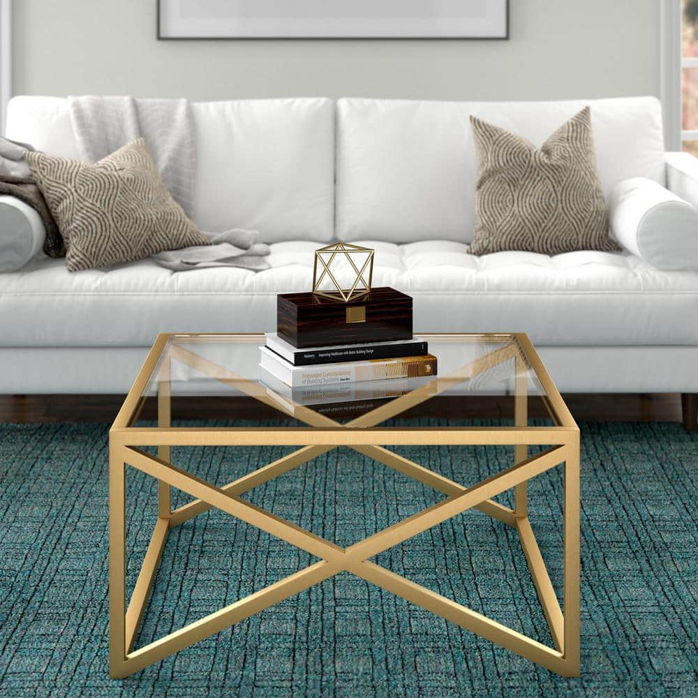 Calix 32'' Brass and Glass Square Modern Coffee Table