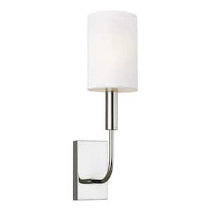 Brianna 4 in. W 1-Light Polished Nickel Wall Sconce with White Linen Shade