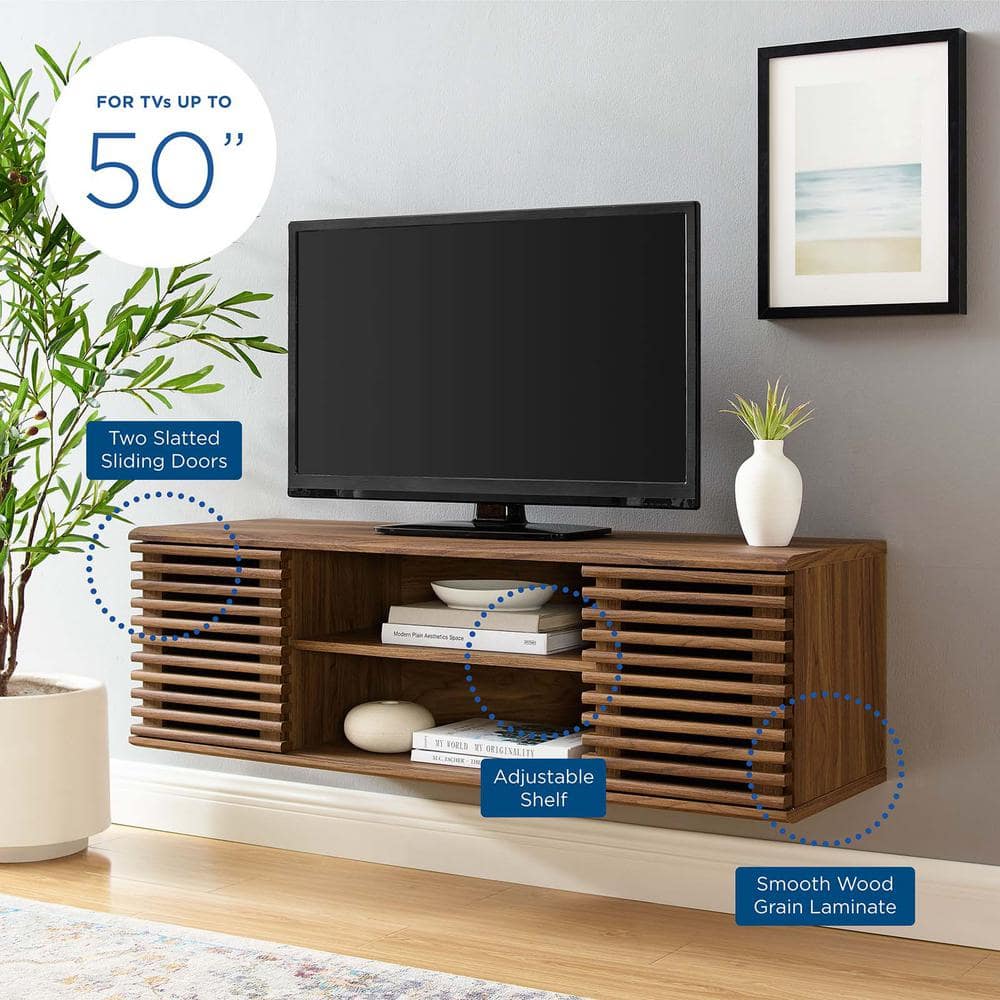 Retro Walnut Grain 46" Wall-Mount Media Console with Sliding Doors