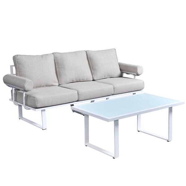 Aluminum Outdoor Patio Conversation Set, White Aluminum Outdoor Console Table