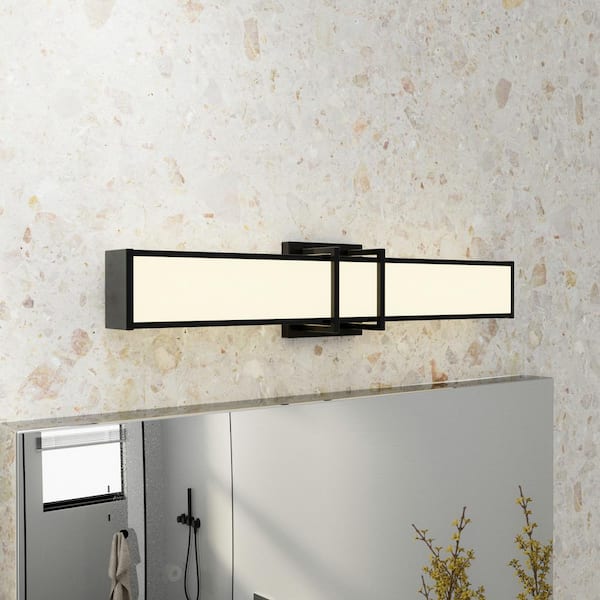 LANSEKI Kole 23.6 in. Modern 1-Light Matte Black Integrated LED Vanity Light Bar with Frosted Acrylic Shade
