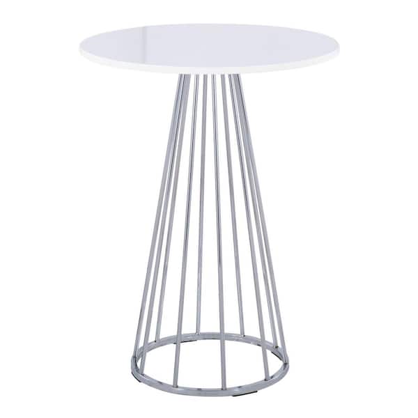 Lumisource Canary CeCe 27 in. Round White Wood and Chrome Metal Counter Height Dining Table (Seats 2)
