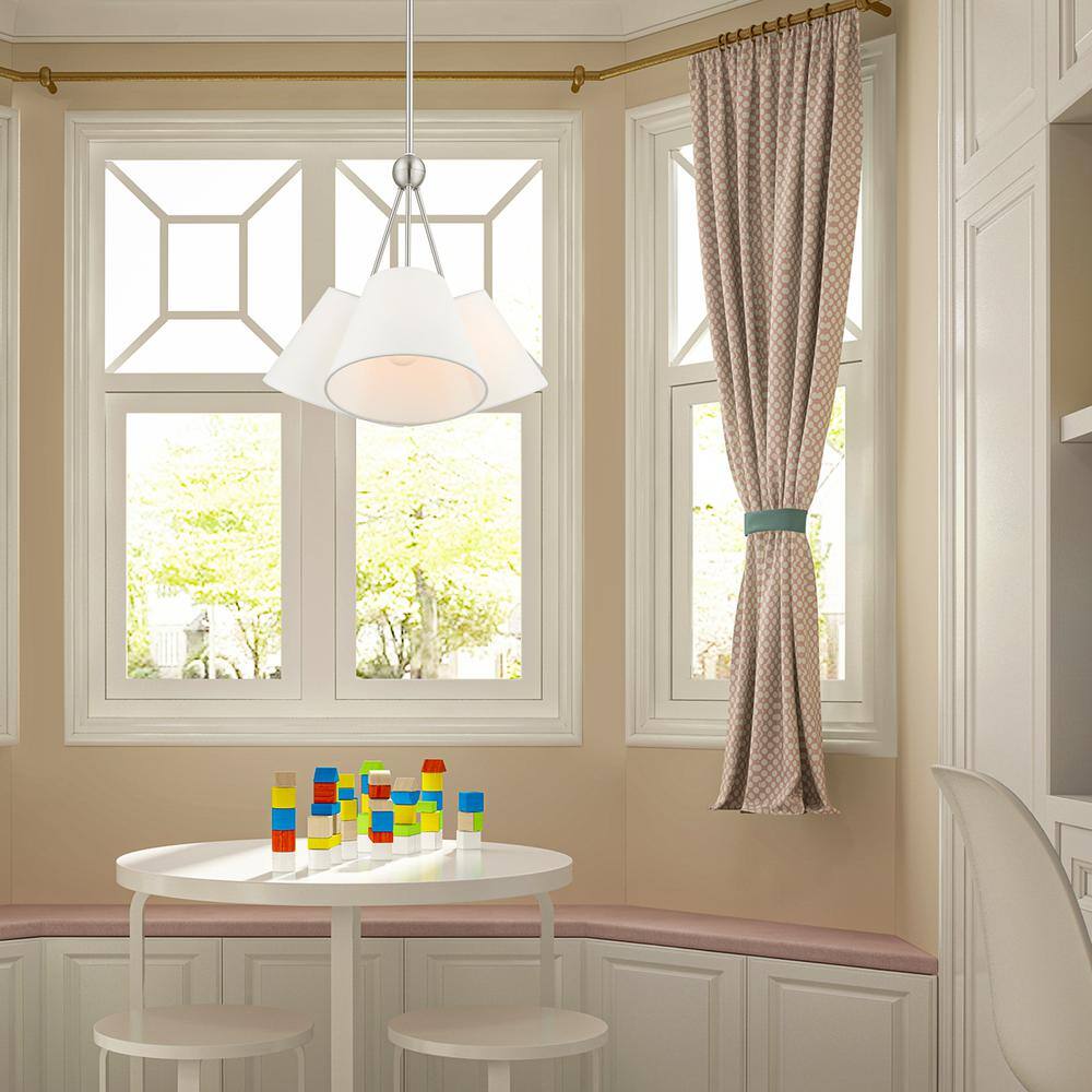 Prato Modern 3-Light Chandelier with Brushed Nickel Finish and Off-White Shade