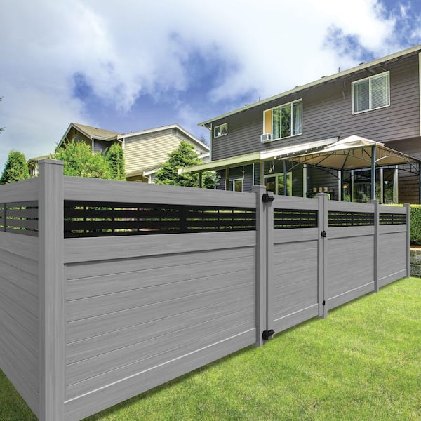 5 ft. x 6 ft. Horizontal Fence - Boardwalk DSP Vinyl Privacy Gate With DSP Top Driftwood